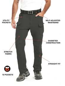 Alpha Camp Pantalones largos ligeros con múltiples bolsillos para deportes al aire libre para hombres, adecuados para senderismo/camping/trabajo - Verde militar - Ver 2