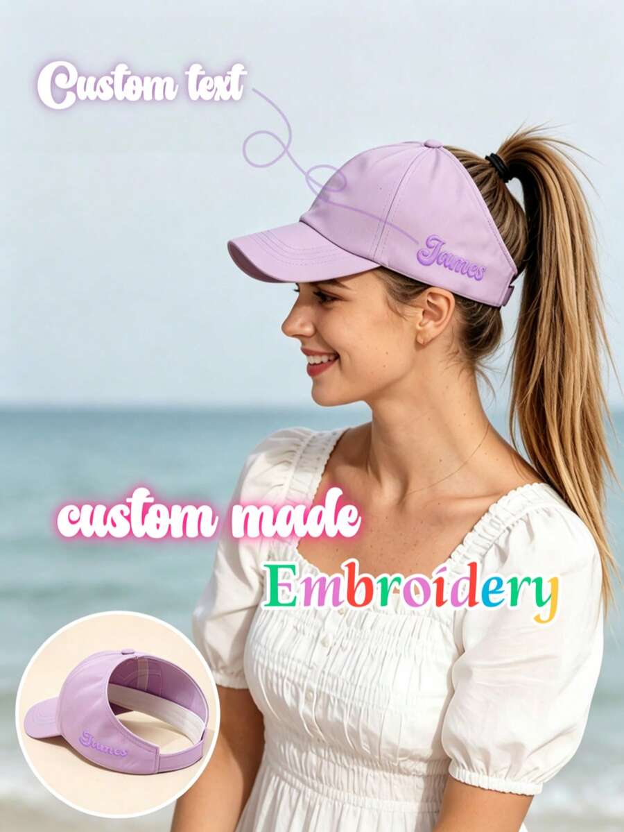 Topi Baseball Ekor Kuda Warna Polos Gaya Orang Tua-Anak Kustom Personalisasi, Kustomisasi Nama/Huruf Bordir, Cocok untuk Aktivitas Sehari-hari dan Perjalanan ke Pantai, Perlindungan Matahari dan Bernapas - MultiWarna - View 1