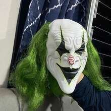 1pc Halloween Joker Mask With Green Wig, Adult Horror Killer Cosplay Role Play Mask - Multicolor - View 5