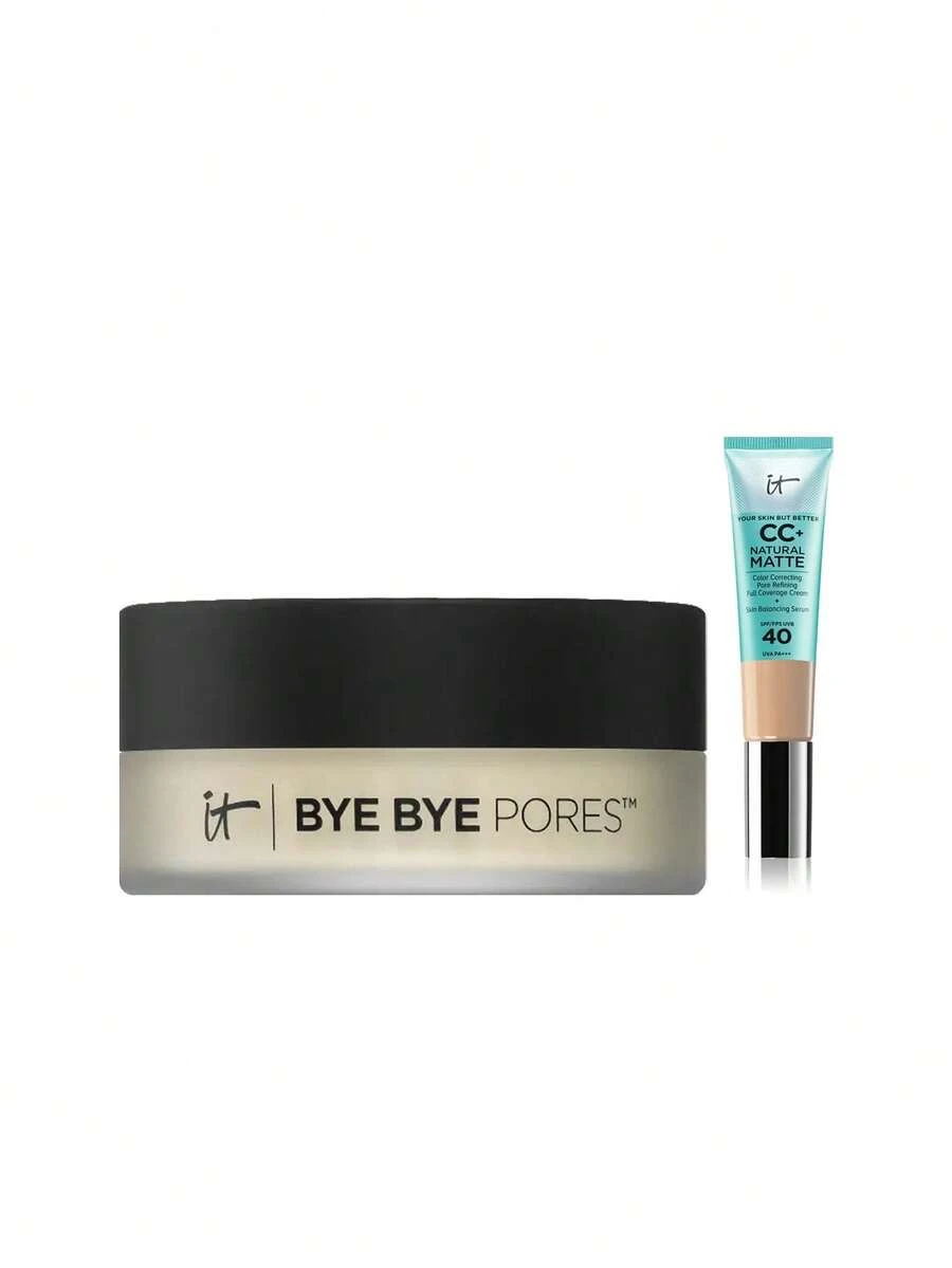IT Cosmetics [Bundle] Bye Bye Pores Poreless Finish Loose Setting Powder 6.8 G + CC+ Cream Natural Matte Foundation SPF40 Light 32 Ml - Transparent+Light - View 1
