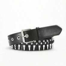 1pc Unisex Bullet Shape Punk Style Y2K Buckle PU Leather Belt - Silver - View 2