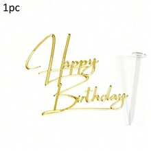 1件/3件/6件 金色壓克力生日快樂蛋糕插牌 DIY 蛋糕烘焙裝飾用品 生日派對甜點旗飾裝飾工具 - 彩色 - 查看 10