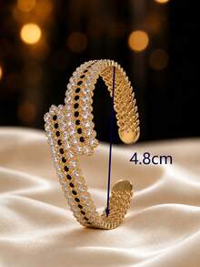 1pc Cold Elegant Vintage Contrast Color Wide Cuff Bracelet, Multi-Layer Wavy Ruffle Design, Daily Wear Gift, Luxurious Elegant Women's Jewelry - Bracelet - View 7