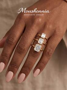 MOUSHEENIA Classic 1ct/2ct/3ct Multi-Shape Moissanite Bezel-Set Engagement Ring 925 Sterling Silver 18K Gold Plated Single Stone Women's Delicate Wedding Band - Yellow Gold - View 3
