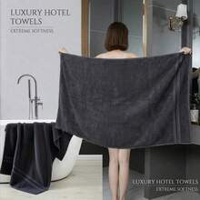 1pc/3pcs Set 100% Combed Cotton Terry Towel Set, Elegant Satin Trim, Thick High Absorbency, Lint-Free, Quick Dry, Skin-Friendly, Machine Washable, Bath Towel/Hand Towel/Face Towel, Hotel Spa Quality, Suitable For Bathroom, Gym, Travel, Dorm - Dark Grey - View 3