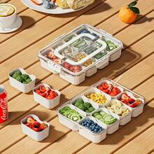 Set Of 2 Divided Snack Trays With Lids & Carry Handles, 8 Compartment Food Storage Containers For Fruits Nuts Candies Sausages, Reusable Serving Platter For Parties Picnics - White - View 8