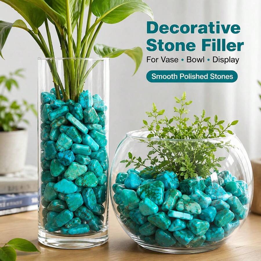 50g/100g/200g Natural Howlite Turquoise Polished Crystal Chips, Suitable For Plant Succulent Pot Vase Filler Decorative Stones, Terrarium Supplies, Small Fish Tank Pebbles Gravel Rocks, Home Decor DIY Handmade Jewelry Making Aquarium Display, Smooth M - Natural Turquoise Chips - View 1