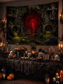 1pc-Horror Sewer Halloween Backdrop Banner, Creepy Tentacle Rat Skeleton Slime Red Abyss Tunnel Print Wall Tapestry, HD Crisp Decor For Dark Gore Party Cosplay Horror Movie Night Spooky Photo Booth Wall Background - G - View 1