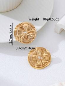1 Pair Fashionable Personalized Minimalist Metal Line Geometric Round Stud Earrings, Suitable For Daily Wear, Versatile For Commuting - Yellow Gold - View 7