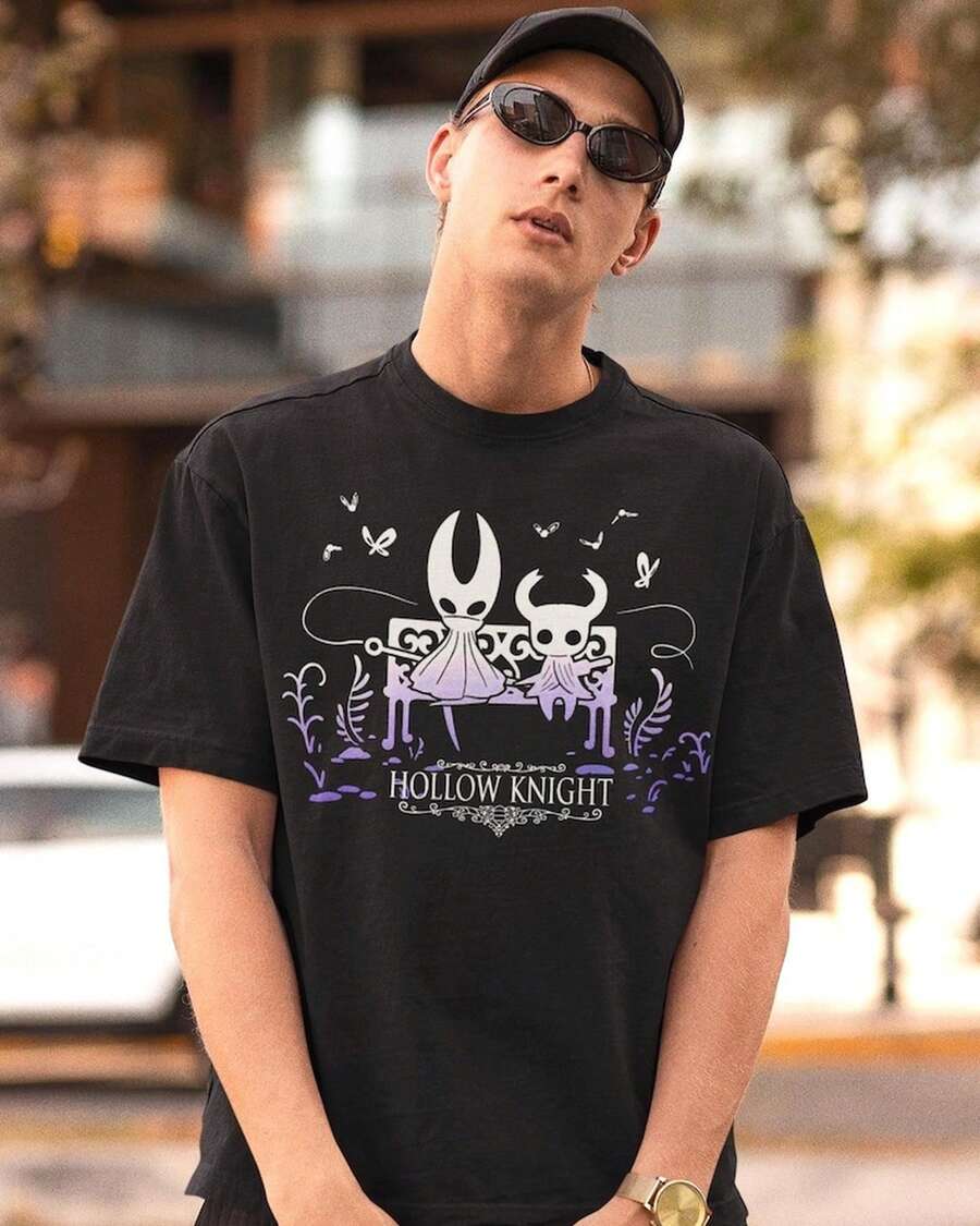 Retro Hollow Knight T-Shirt, Vintage  Game Tee, Gamer Gift Co Ords Sets Women - Negro - Ver 1