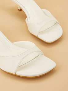 Women's Pink Square Toe Open Toe Minimalist Office Basic Slip-On Kitten Heel Stiletto High Heels - White - View 5