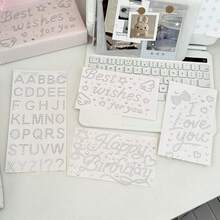 [Back To School]4 Sheets Alphabet Letter Rhinestone Stickers Silver Self-Adhesive Pearl Gem Decals Sweet Phrase Heart Star Crystal Stickers For Goo Card Scrapbook Gift Box Phone Case DIY Crafts Birthday Wedding Party Decor - Silver - View 2