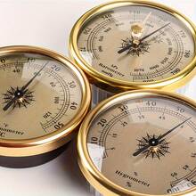 Gold Thermometer & Hygrometer, Fishing Enthusiast Outdoor Weather Barometer, Metal Material - Gold - View 3