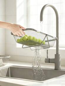 Stainless Steel Expandable Over Sink Drain Basket, Two Sizes, Adjustable Kitchen Colander Strainer For Fruits Vegetables Dishes, Multifunctional Sink Drying Rack,Vegetable Washing Basket, Dish Drying Basket, Kitchen Sink Accessories - Large + Small - View 4