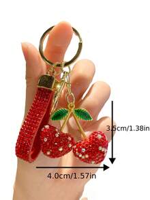 Full Diamond Cherry Keychain, Rhinestone Lanyard Design, Girly Pearl Heart Pendant, Versatile Bag & Car Key Chain, Delicate Gift For Women - Multicolor - View 4