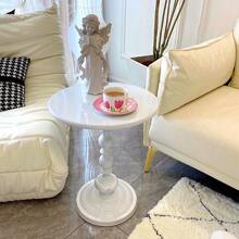 Vintage Matte Metal Round Pedestal Side Table Multi-Use Small Accent End Table & Nightstand - White - View 8