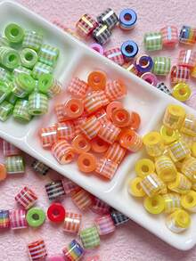 5pcs/10pcs 10*8.5mm UV Optical Plated Acrylic Striped Cylinder Beads, Handmade DIY Bracelet Necklace Beaded Jewelry Accessories - Striped Cylindrical Beads - View 1