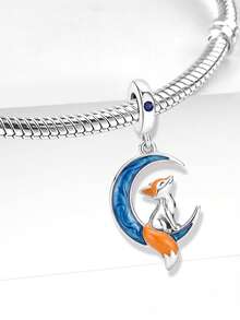 1件時尚精緻月亮與狐狸串珠吊墜，適合女性手鍊/手鐲DIY珠寶製作與日常配戴，女孩飾品裝飾 - 月上小狐 - 查看 2