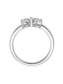 XUJIA 1PC 925 Sterling Silver Moissanite Ring For Women Bow Shaped Ring Two Heart 0.80CTW. Dainty Promise Jewelry Wedding & Anniversary Gifts - RMO-174 - View 9