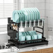 2-Tier Black Expandable Dish Drying Rack, Suitable For Kitchen Countertops, Large Dish Drainer With Pot Rack, Cup Rack, And Dish Rack For Iron Kitchen Counters And Sink Dish Racks - Large-Capacity Storage Rack With Draining Board,Kitchen Essentials - View 10