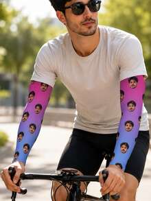 1 Pair Customized Sports Ice Sleeves, Customized Outdoor Cycling Ice Sleeves, Tattoo Cover/Sun Protection/Cooling Compression Sleeves, Suitable For Cycling, Basketball, Golf, Football And Other Sports, Suitable For Men, Women And Teenagers, Also Can Be Used As Halloween And Christmas Costume Accessories - Multicolor - View 2