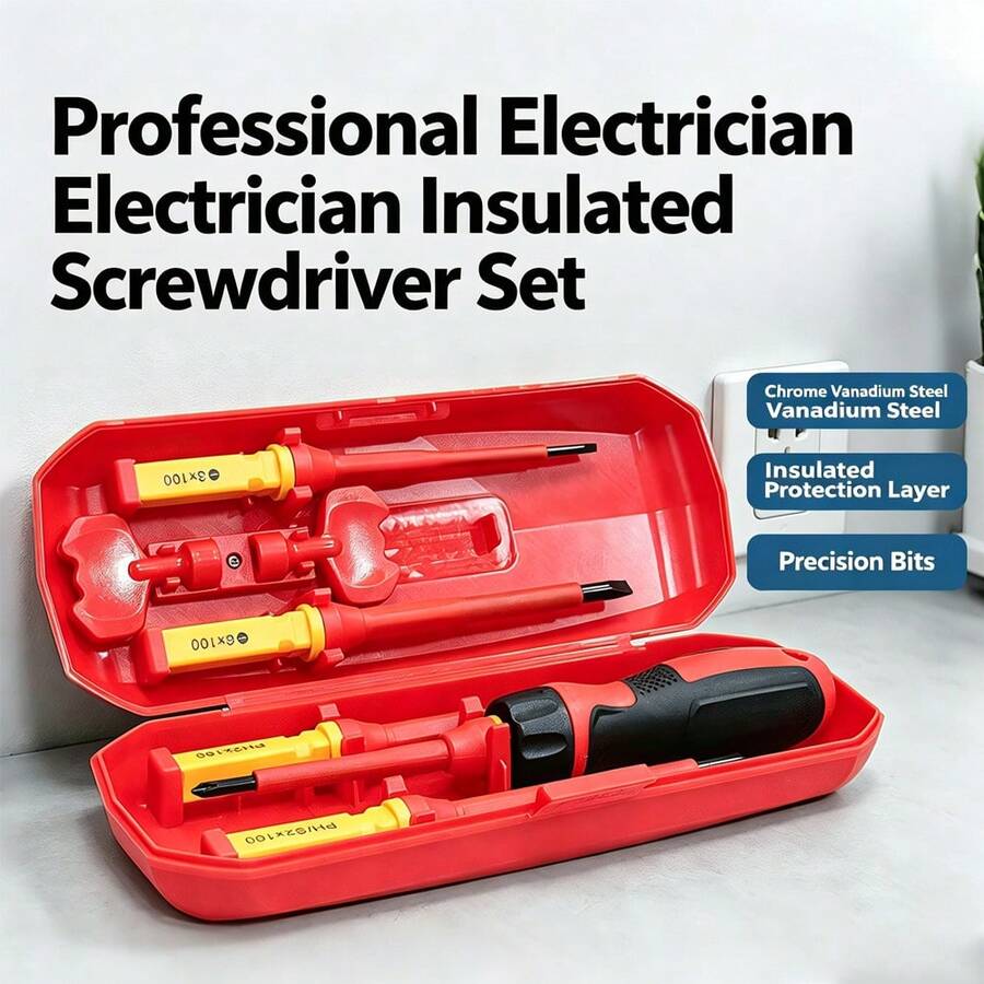 Professional Insulated Screwdriver Set, Electrician Safety Insulated Magnetic Bits, Chrome Vanadium Steel, Electrical Maintenance Hand Tool Set