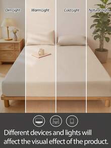 1pc Solid Color 25cm Deep Pocket Fitted Sheet, Soft Breathable Mattress Protector, Suitable For All Bed Sizes, Dorm Home Bedding Decor - Light Khaki - View 7