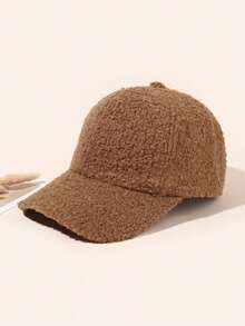 1pc Women's Solid Color Lambswool Fashion Curved Brim Baseball Cap, Plush Baseball Cap, Autumn/Winter Outdoor Golf Sports Hat, Suitable For Daily Wear, Warm And Cold-Proof - Sherpa Baseball Cap - View 11