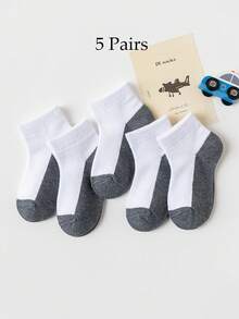 5 Pairs White/Grey Color Block Children's Socks, Grey Base Student Socks, Mesh Boys & Girls Short Socks, Back To School - Grey - View 9