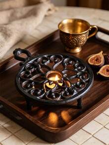 1pc Vintage Cast Iron Teapot Warmer, Hollow Scroll Pattern, Portable Metal Stove Rack, Suitable For Coffee Pots And Small Kitchen Utensils, Desktop Candle Heating Stand, Heat-Resistant Hot Plate Rack, Home Kitchen Decor, Suitable For Dining Table Countertop - View 7