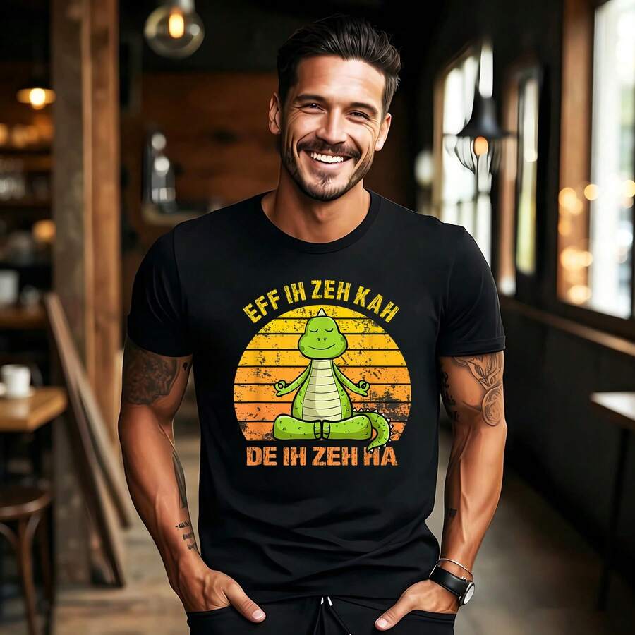 Retro Vintage Dino – Eff Ih Toe Kah De Ih Toe Ha Sarkasmus T-Shirt Retro-T-Shirt für Herren Lustige T-Shirts für Männer Lässiges Herren-T-Shirt - Schwarz - Übersicht 1
