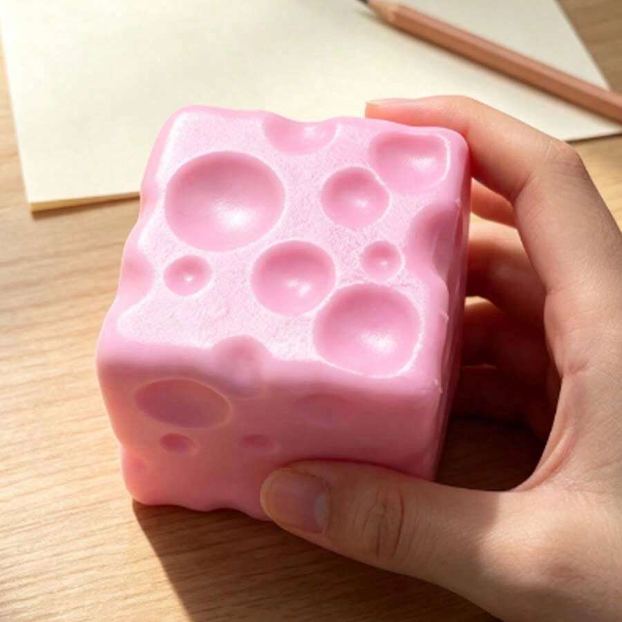 Juguete Squishy de Cubo de Queso Rosa Suave & Masticable con Rebote Lento Elástico, Juguete de Mano Anti-Estrés con Rebote Estable para Oficina, Aula, Tiempo de Descanso, Regalo Práctico para Fiestas de Temporada y Vacaciones