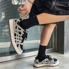 Men's Youth Minimalist Niche Design Burgundy Skate Shoes, Versatile Casual Sports Shoes, Thick Sole Bread Shoes, Outdoor Sports Skateboard Shoes, Casual Shoes - Black - View 6