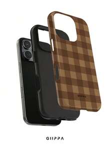 GIIPPA 1件復古咖啡棕棋盤格圖案設計手機殼，適用於Phone 17 Pro Max，相容Phone 16 Pro Max、15 Pro Max、14 Pro Max，韓系高端時尚趣味手機殼，相容11/12/13/14/15/75 Pro Max Plus，優雅設計適合男女，聖誕節、情人節、復活節、婚禮季與生日送給女友的完美禮物！ - 咖啡棕 - 查看 2