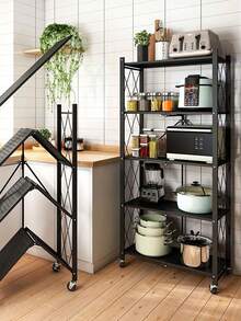 Super life 4/5-Tier Unassembled Metal Storage Rack With Wheels - Foldable And Portable Multi-Tiered Shelving Unit Suitable For Home, Office, And Garage Storage - Space-Saving Multi-Functional Storage Solution, Storage Rack, Organization. - Multicolor - View 6