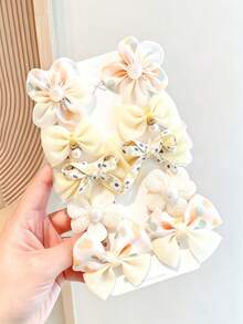 10 pièces/Set Pinces à cheveux mignonnes avec nœud & fleur, accessoires capillaires décoratifs doux pour filles, accessoires capillaires quotidiens adorables cadeau - Multicolore - Voir 3