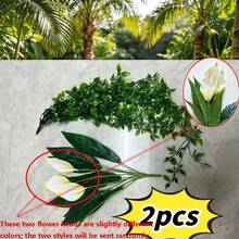 2pcs Set Artificial Peace Lily And Mandara Vine Combination, Suitable For Outdoor Garden Hanging Decor, Archway Styling, Window Sill Display, Wedding And Patio Decoration - Multicolor - View 10