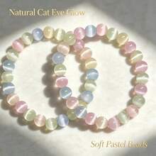 1 pièce Bracelet élastique à un seul fil avec pierre œil de chat arc-en-ciel, perles de cristal de bonbon colorées avec une ambiance douce et sucrée, œil de chat transparent avec éclat lumineux naturel, conception de cordon élastique pour un port facile et un ajustement confortable, parfait pour les filles - 8mm - Voir 5