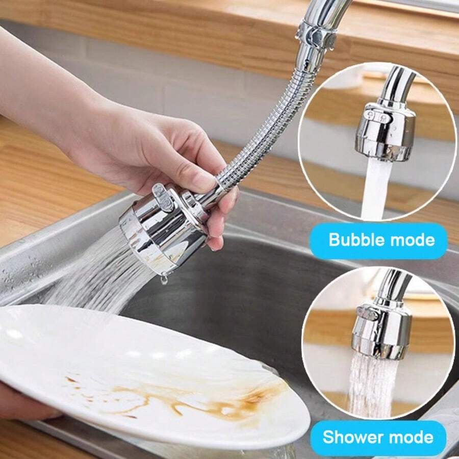 1pc Kitchen Faucet Extension Rod, Water-Saving Device, Stainless Steel Splash Guard, 360° Rotating Kitchen Faucet Nozzle, Faucet Aerator, Dual Mode, Suitable For Bathroom, Vanity, Kitchen, Sink, Wash Basin And Other Home Supplies