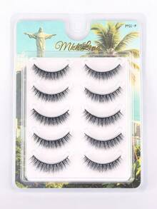 Mkhlina 5 Pairs Natural Short Fluffy Voluminous Lively False Eyelashes, Soft And Reusable For Daily Wear (PT21F) - 黑色 - 查看 7