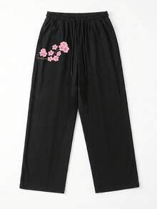 SU ER Men's Summer Loose Drawstring Elastic Waist Casual Pants, Draped Lazy Wide Leg Long Trousers - Black - View 4