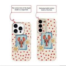 1pc TPU Material Retro Red Polka Dot Lobster & Daisy Pattern Phone Case Compatible With IPhone 17 Pro Max/17/16 Pro Max/15/13/12/11/ S20 FE/A15/S24/A55/ Note 11/Note 12/Note 13 Pro Full Coverage Anti-Drop Soft Shell Protective Cover - White - View 8