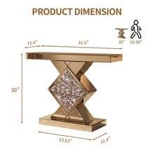 One Champagne Gold Mirrored Diamond Crushed Crystal Console Table, Light Luxury Modern Rectangular Decorative Hallway Table, Suitable For Entryway, Corridor, Living Room And Stairwell Decor - Champagne - View 2