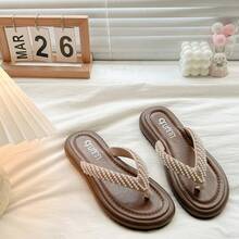 Fashionable Comfortable Thick Sole Thong Sandals Women's Flip Flops Flat Slippers 2026 New Style Match With Skirts Non-Slip Beach Vacation Sandals - Khaki - View 6