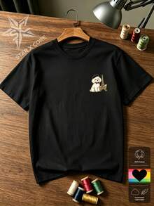 BONJOUR PARIS Romantic Chic Cotton Poodle & Eiffel Tower Print Graphic T-Shirt For Spring Travel And Vacation - 黑色 - 查看 2