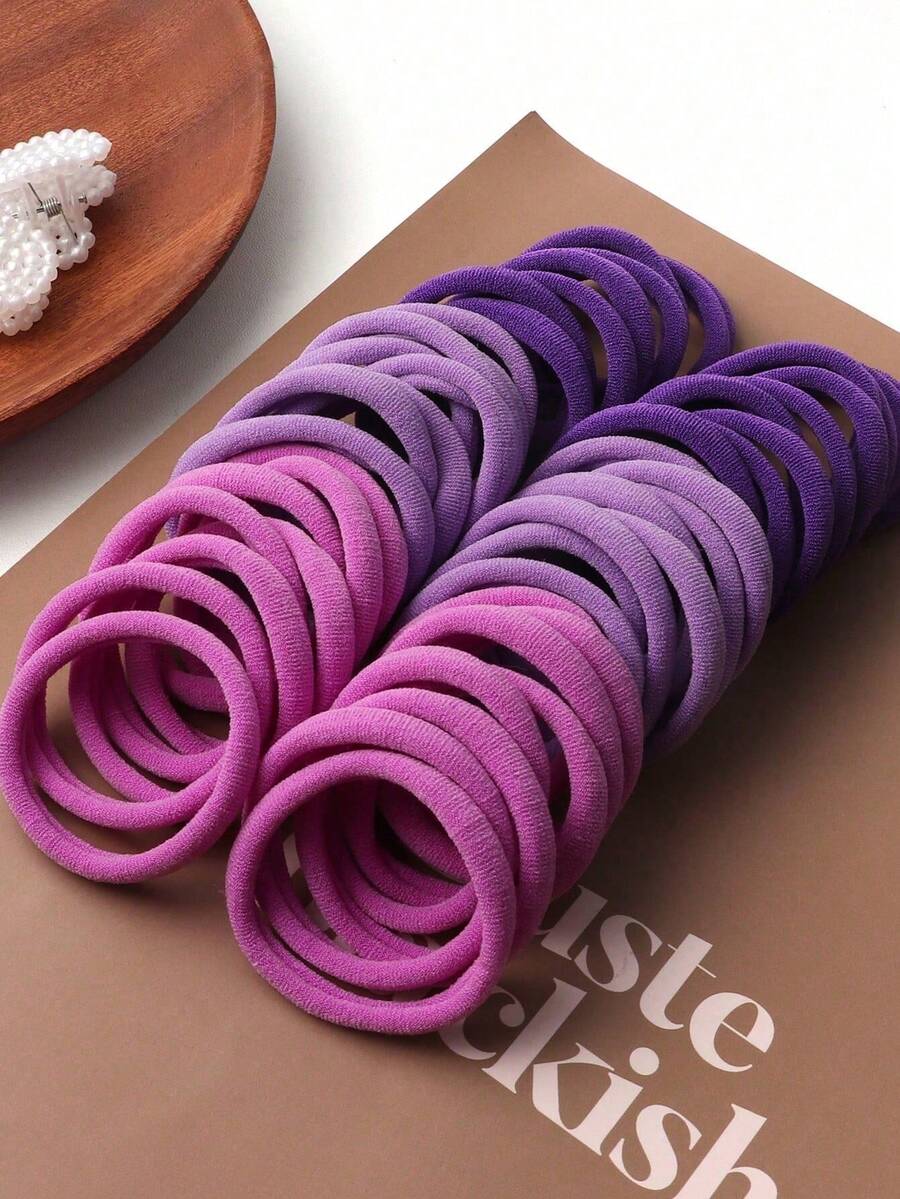 50/10pcs Minimalist Women's High Elasticity Basic Hair Ties Suitable For Daily Use - Multicolor - View 1