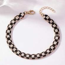 1pc Fashionable Exquisite Vintage Personalized Black And White Checkerboard Design Bracelet Suitable For Women's Daily Wear - Black and White - View 8