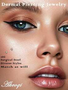 Set 20 Buah Penjepit Dermal Minimalis, Perhiasan Tindik Dermal Multi-Bentuk AAA+ Berulir Internal dari Baja Tahan Karat Bedah untuk Pria dan Wanita - Perak - View 3