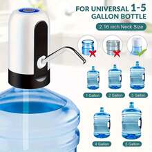 1件自動電動抽水泵，USB充電式自動飲水機，適用於3-5加侖水桶，便攜式插電安裝底座，適合露營與居家使用，便攜露營飲水機，電動抽水泵 - 彩色 - 查看 3