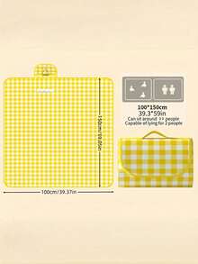 1pc Yellow & White Plaid Sand-Proof Picnic Mat, Orange Border, Foldable Durable Non-Woven Fabric, Suitable For Camping, Hiking And Outdoor Activities, Camping Essential, Plaid Pattern, Durable Canvas Material, Camping Accessory - Multicolor - View 6